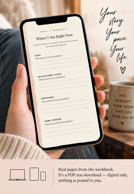 The Life You Build Journal shown on a phone as a downloadable digital PDF workbook